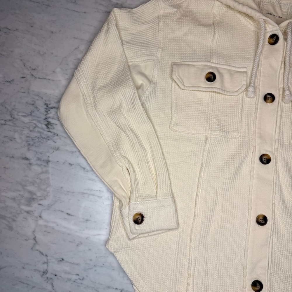 American Eagle Waffle Knit Shacket Cream Sz Small - Picture 2 of 8